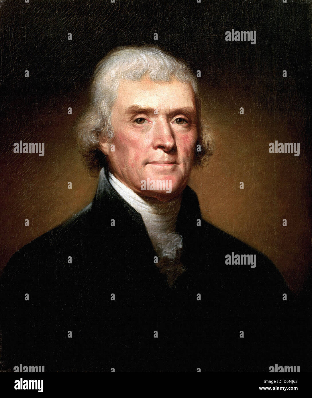 Thomas Jefferson, 3rd President of the United States. by Rembrandt Peale, 1800 Oil on canvas. White House Historical Association Stock Photo