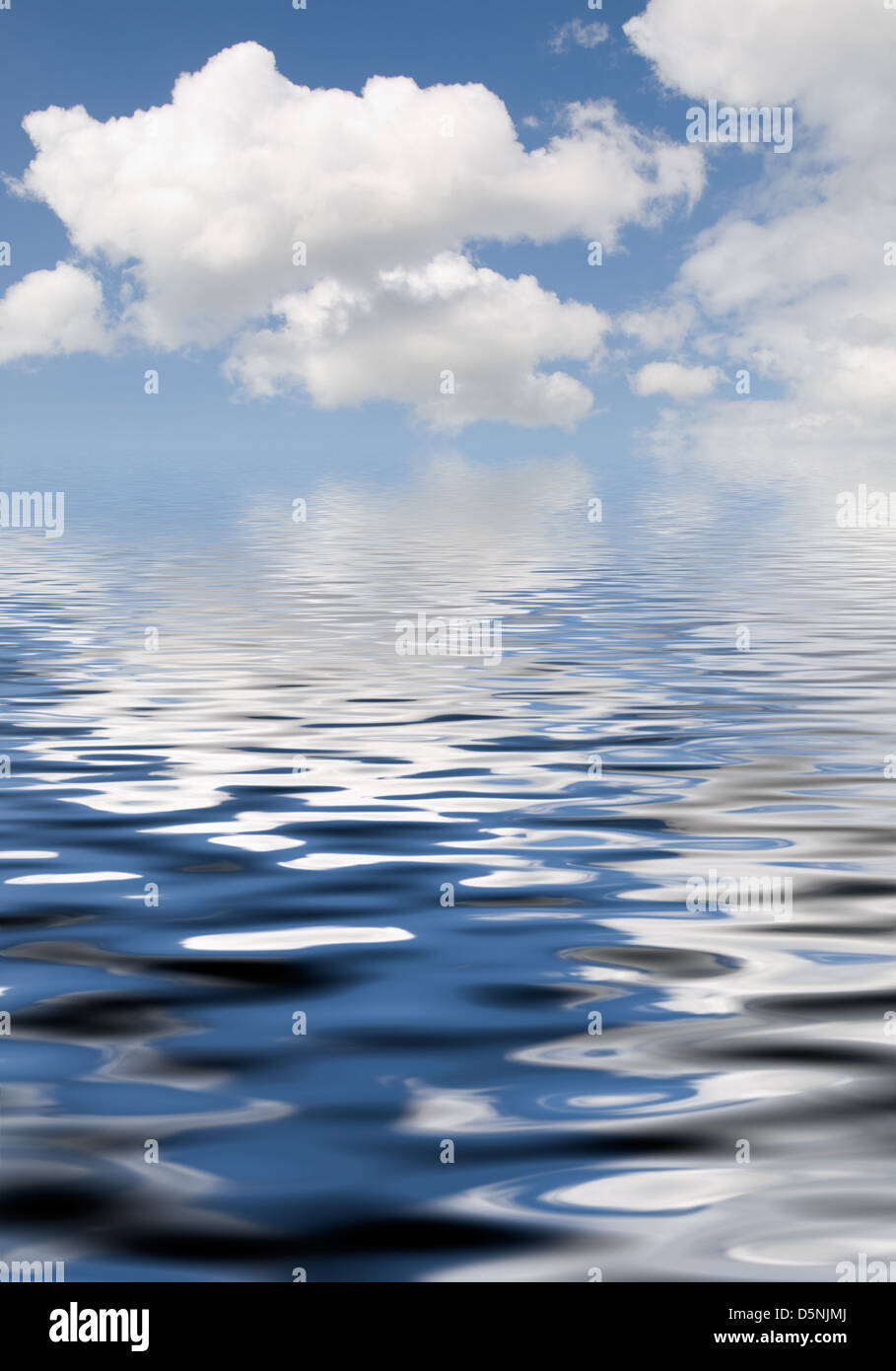 Blue sky with fluffy clouds and water reflection Stock Photo - Alamy
