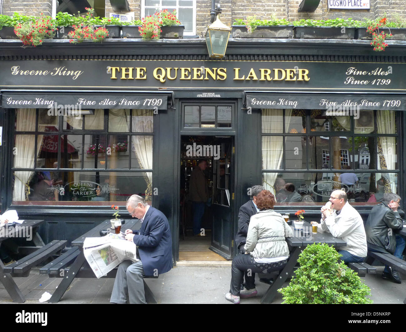 The Queens Larder pub in Cosmo Place near Russell Square, London, UK. Stock Photo