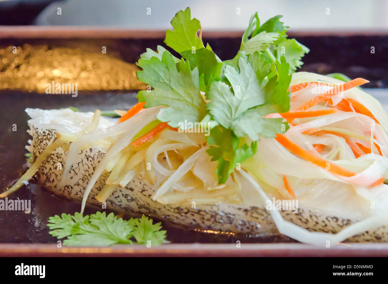 steamed white fish fillet with vegetable , seafood dish Stock Photo - Alamy