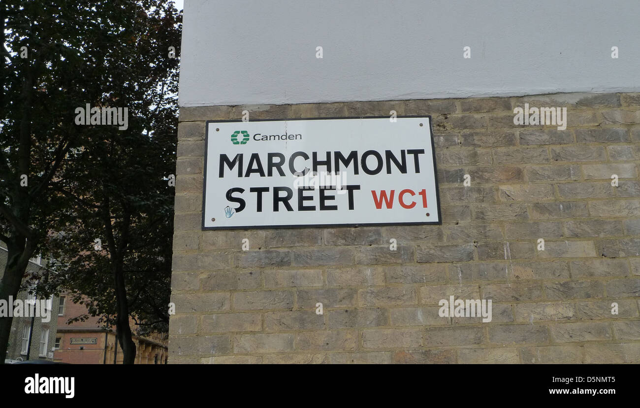 Marchmont Street sign in Bloomsbury, central London, UK. Stock Photo