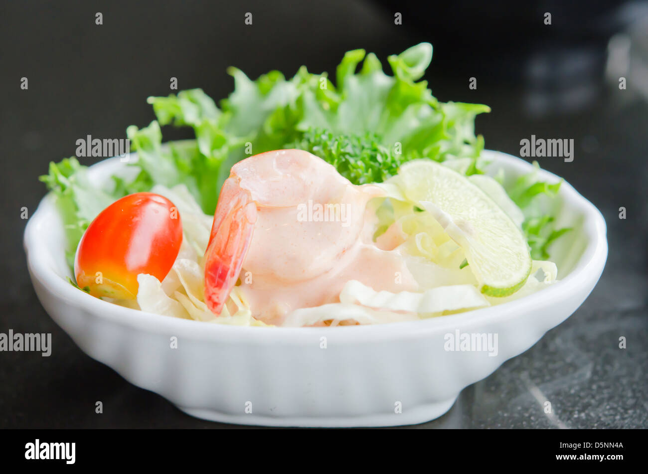 vegetable salad with prawn , vegetable and white cream sauce Stock Photo