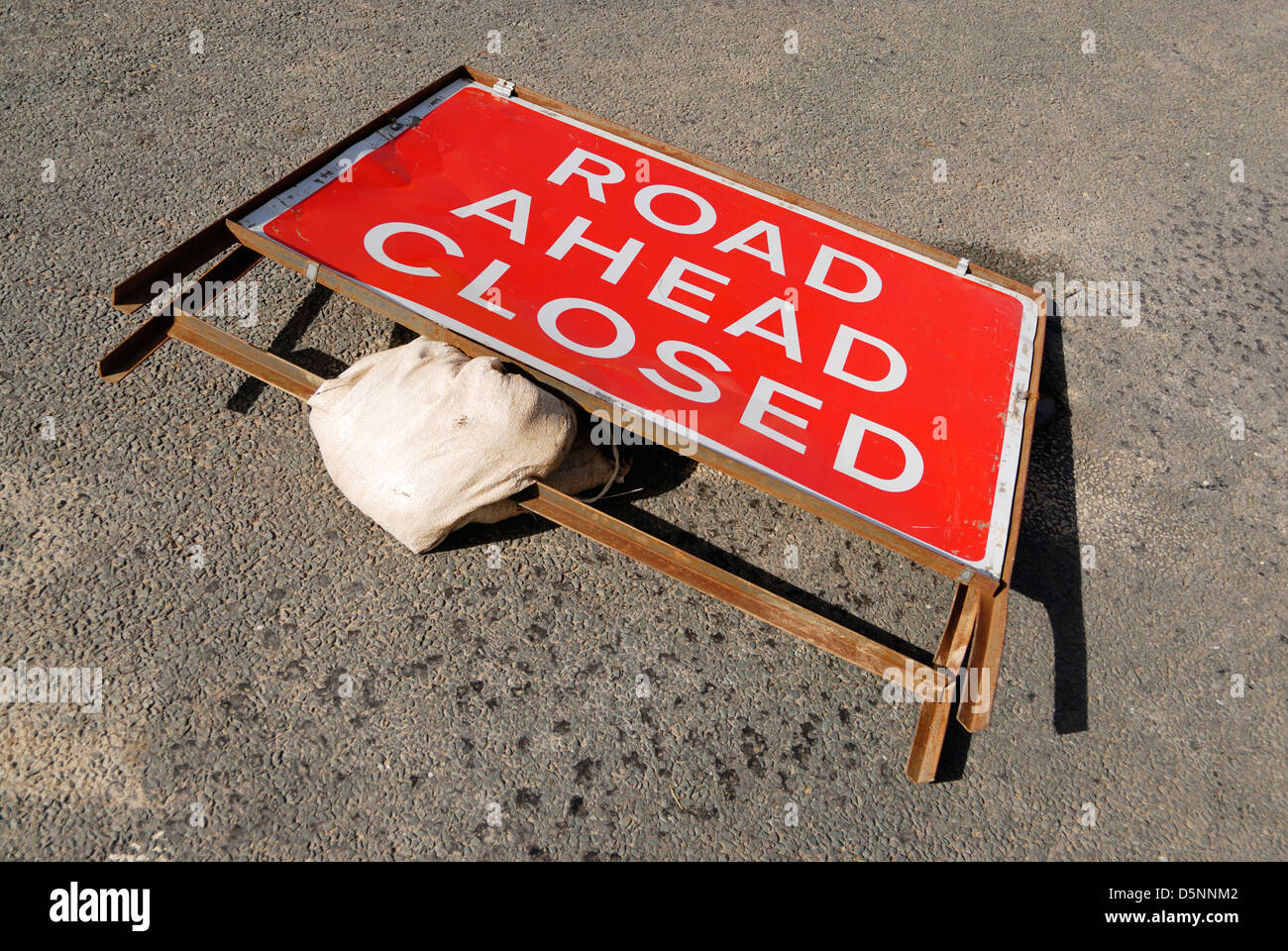 Road closed signs at a roadblock Stock Photo Alamy