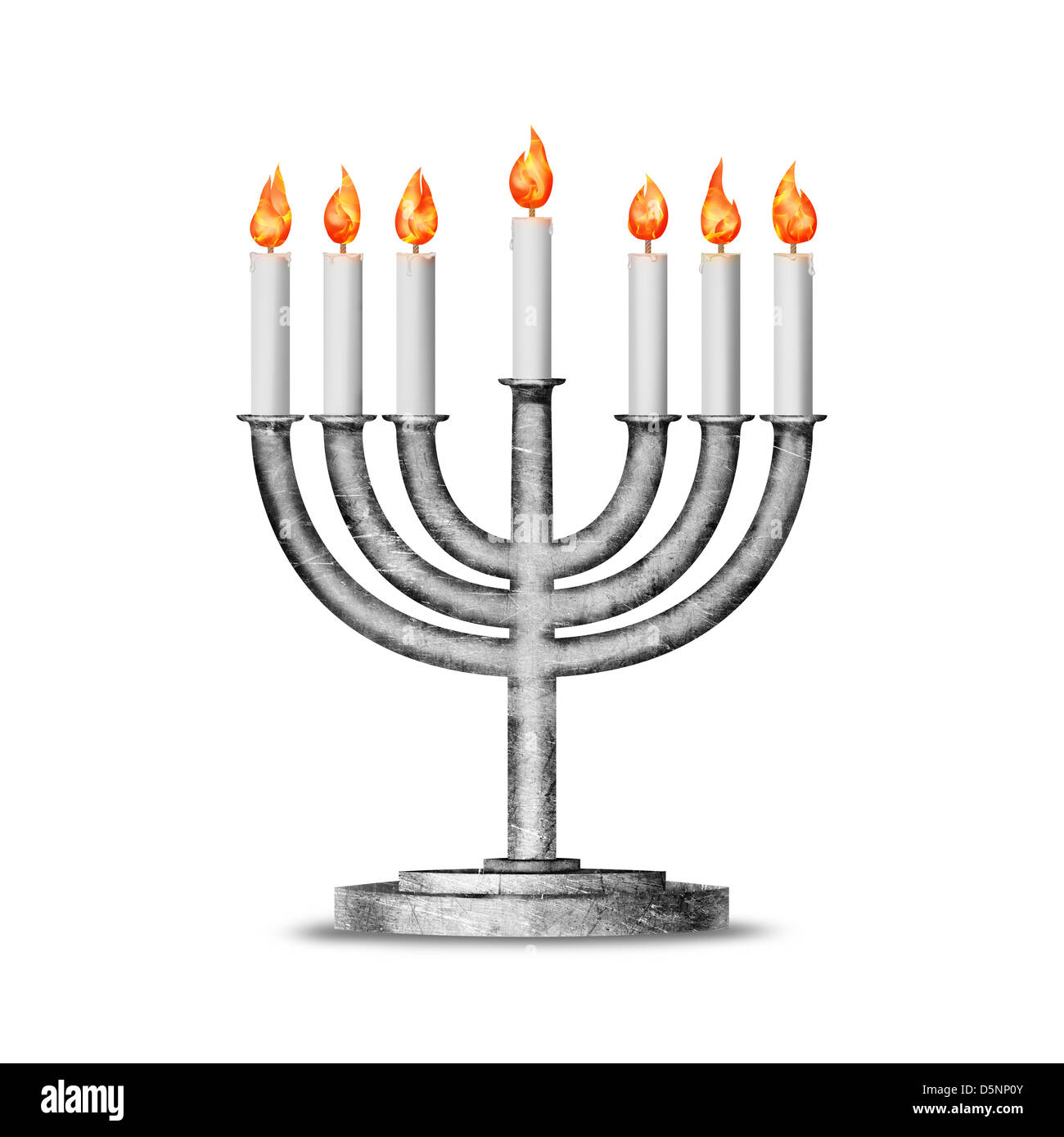 Hanukkah candles all candle lite on the traditional Hanukkah menorah