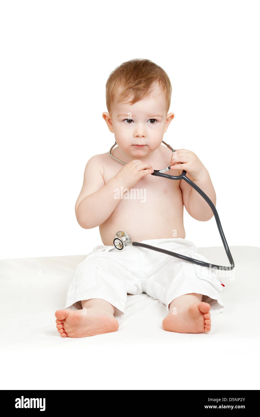 adorable child with stethoscope in hands Stock Photo Alamy
