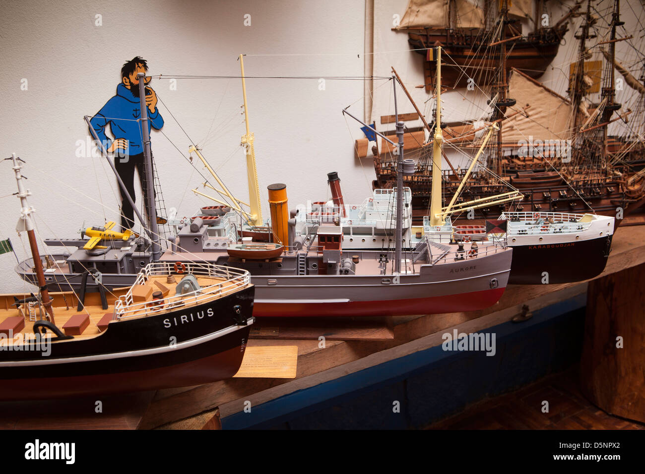 Madagascar, Antananarivo, Crafts, Le Village workshop model boats on display in showroom Stock Photo