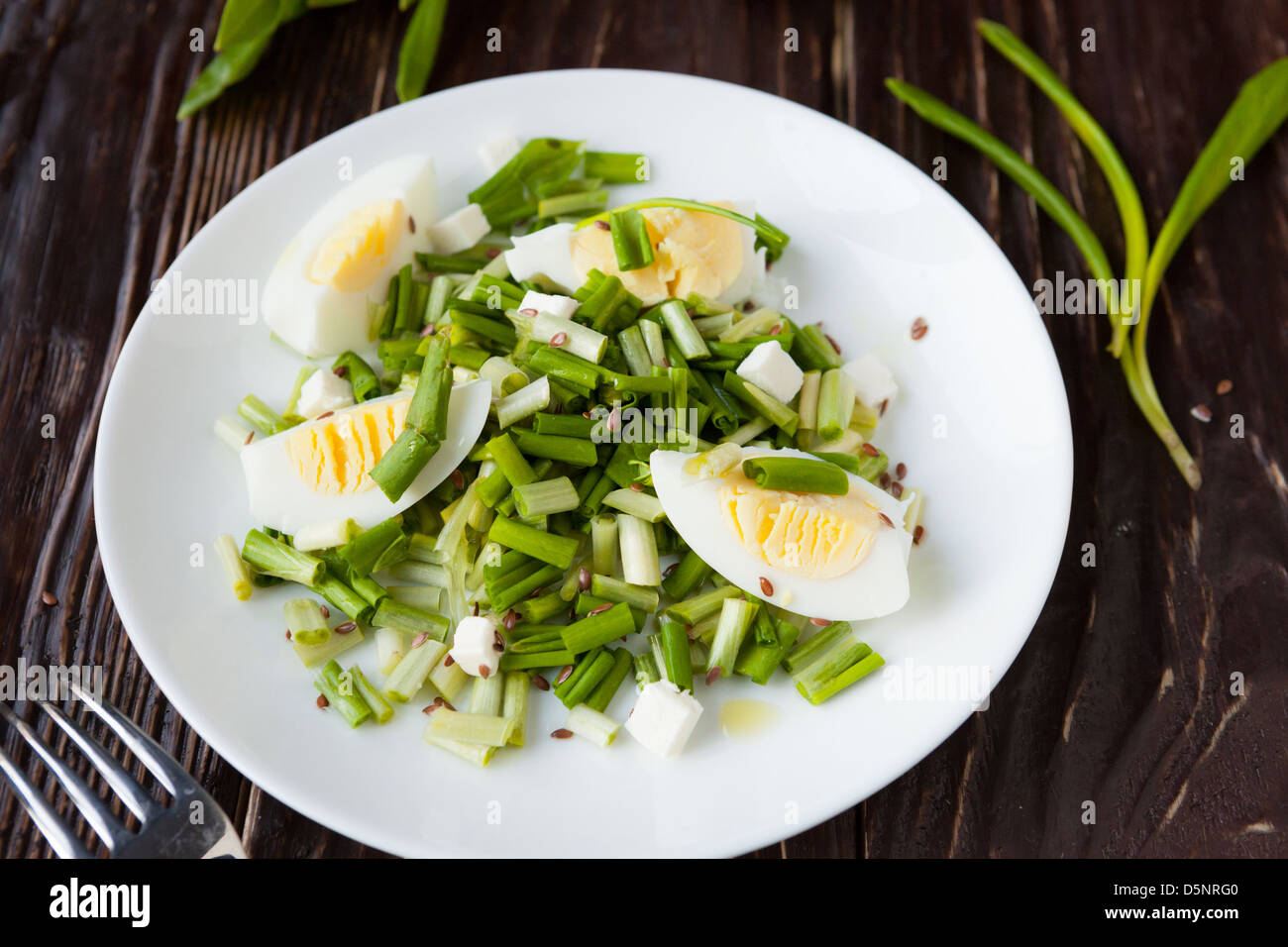 salad of spring ramson and eggs, closeup Stock Photo