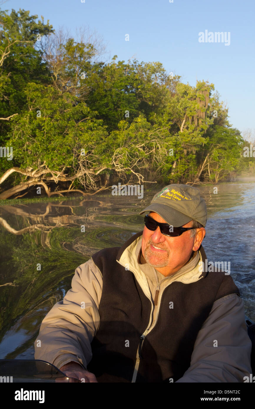 Highland Park Fish Camp owner and lead guide Ron Rawlings on St. Johns River, near Deland, FL Stock Photo
