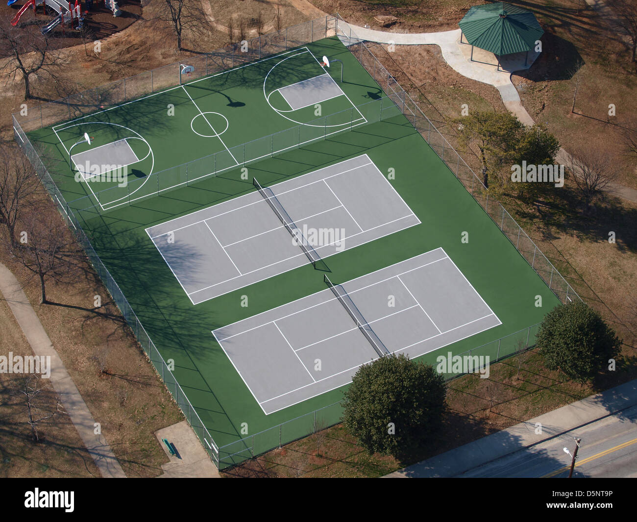 Tennis and basketball courts aerial in a eastern US public park Stock Photo  - Alamy