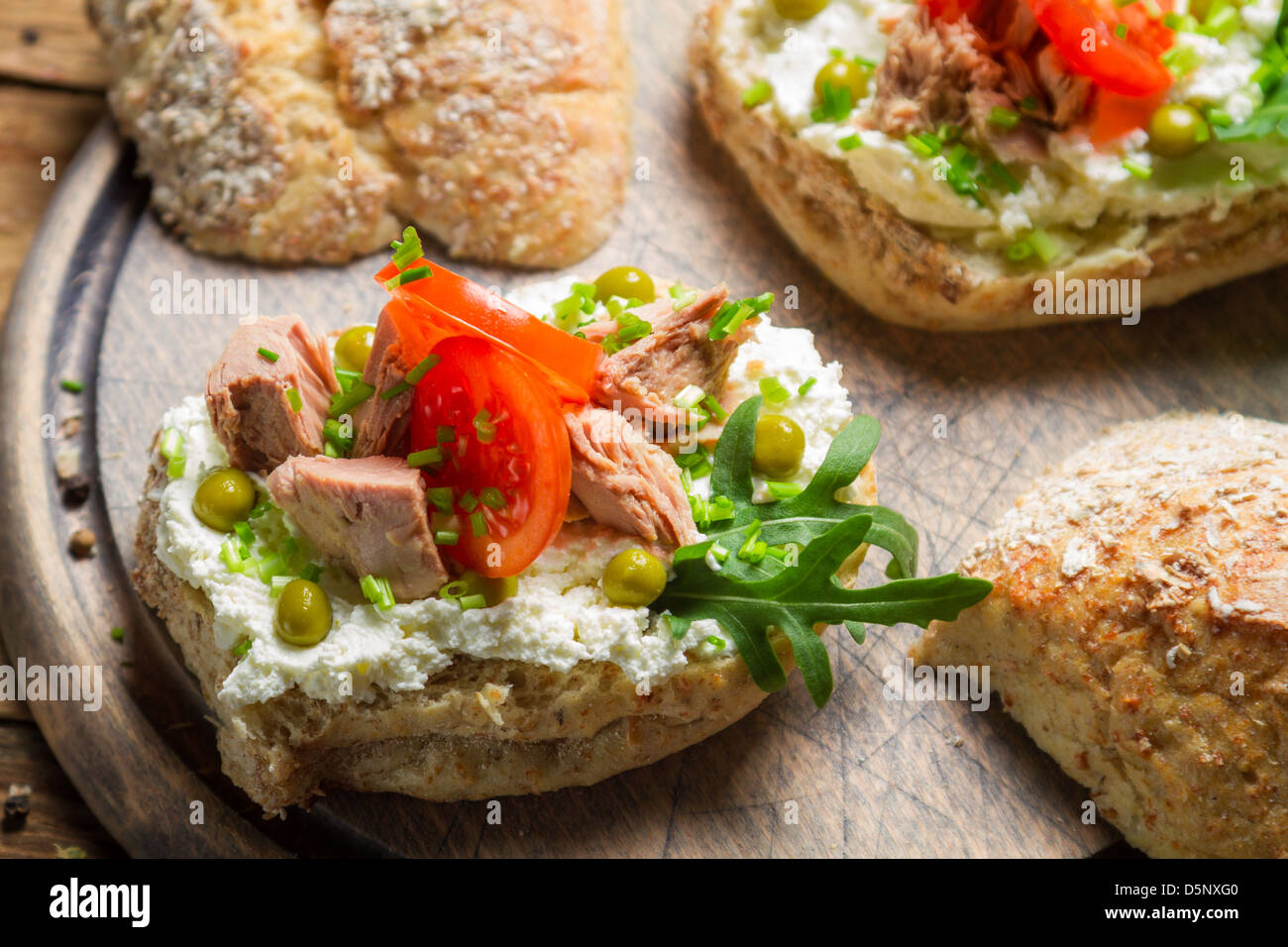 Sandwich Made Of Cottage Cheese Tuna And Tomato Stock Photo