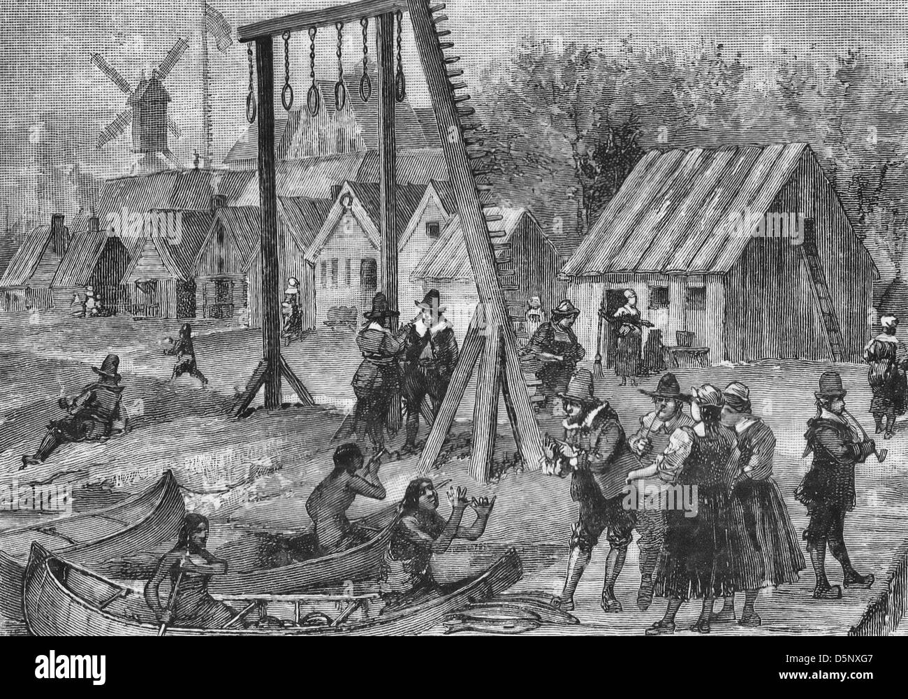 The Dutch Trading with the Indians in New York, circa 1650 Stock Photo