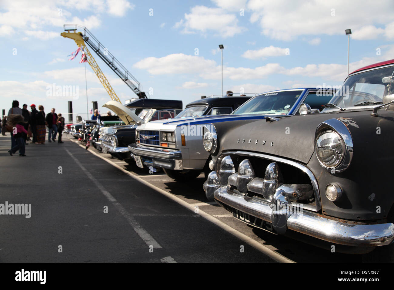 Ryde, Isle of Wight, UK. 6th April 2013 Classic cars on display at Ryde Pier Head on the Isle of Wight. Spring weather was on display today after a poor start to the season. Credit: Rob Arnold/Alamy Live News Stock Photo