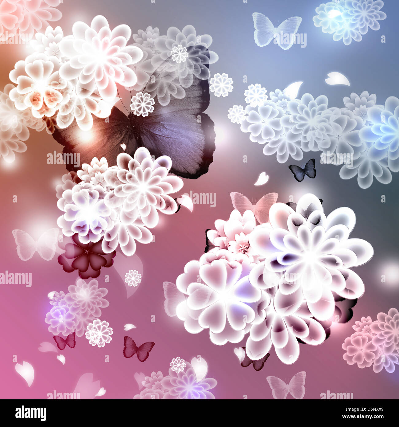 Blossoms and butterflies pastel illustration Stock Photo