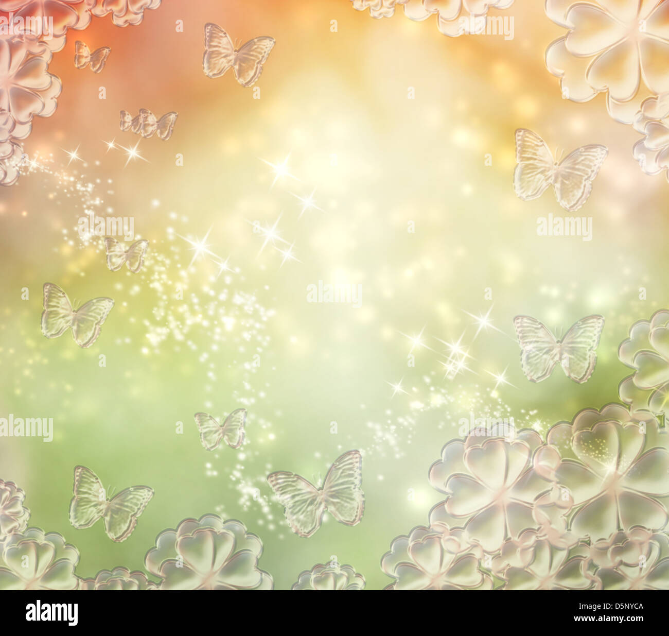 Bright butterfly orange and green pastel lights background Stock Photo