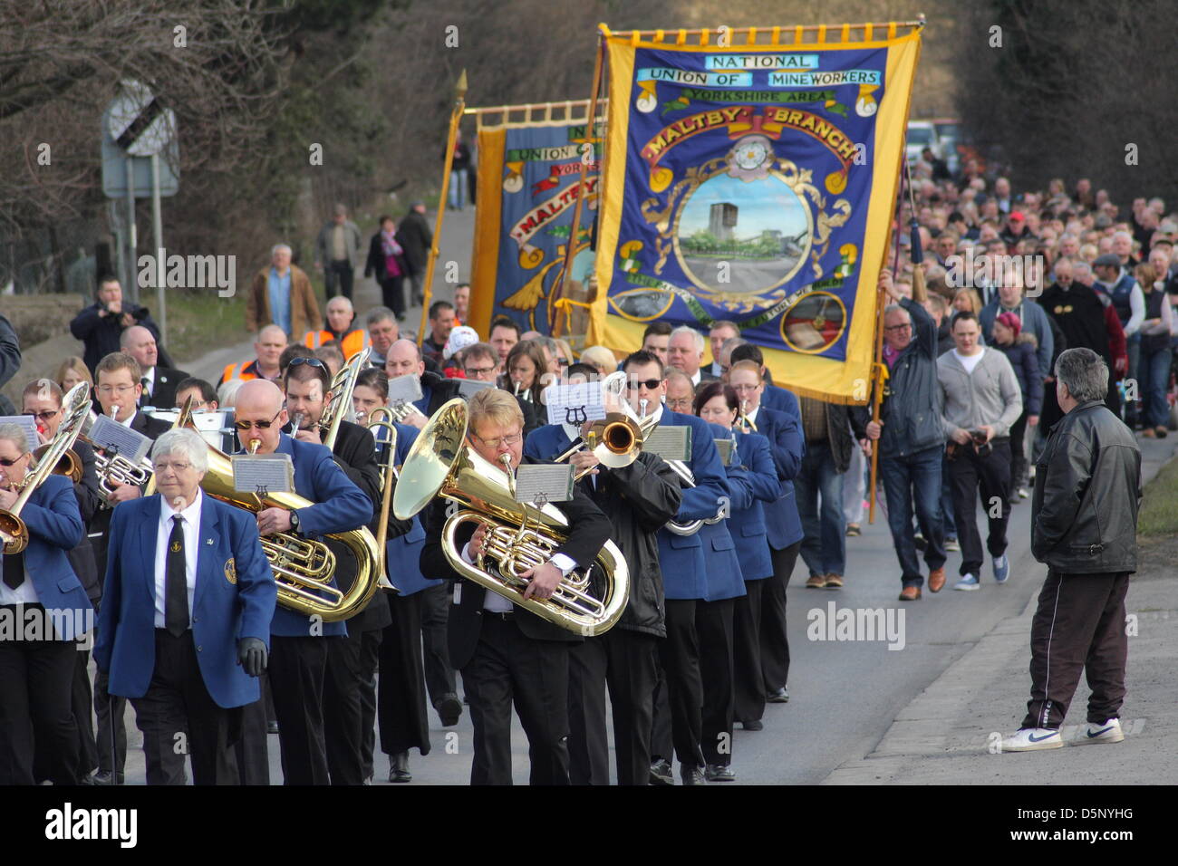 Maltby, UK. 6th April 2013. Maltby Miners Welfare Band lead a parade