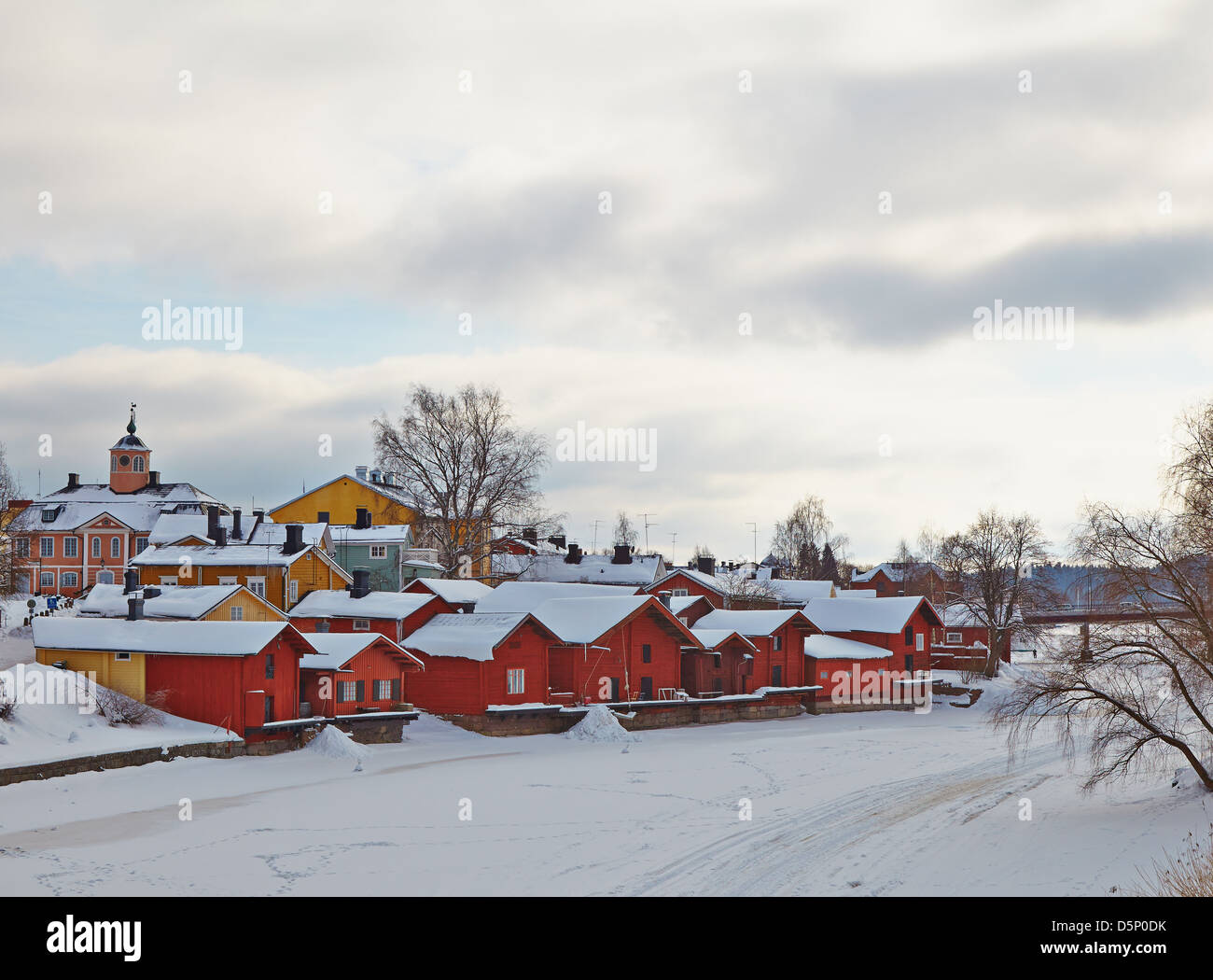 Finland. Old Porvoo in winter. Cloudy day Stock Photo
