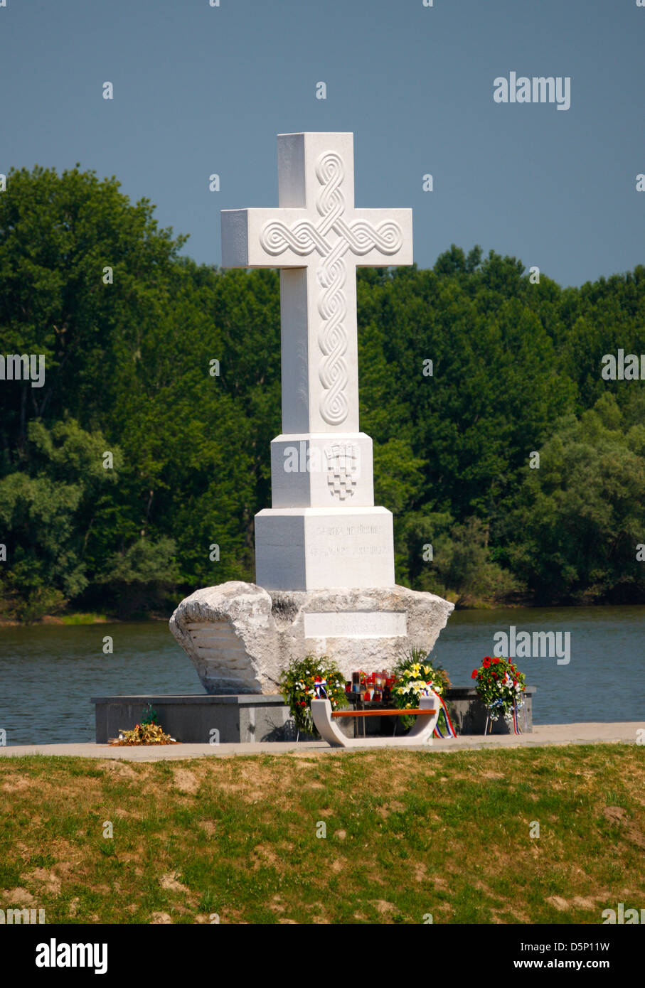 Vukovar - Memorial to the defenders of Vukovar at the confluence of the Danube and Vuka rivers Stock Photo