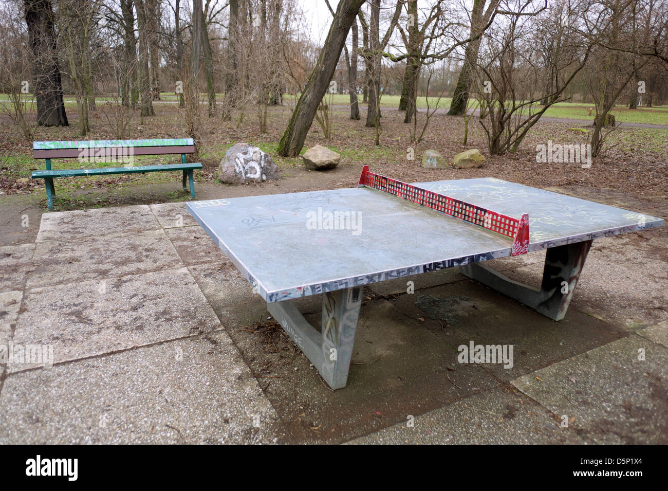 A Table Tennis Table Stands In A Park In Leipzig Germany 03 Stock Photo Alamy