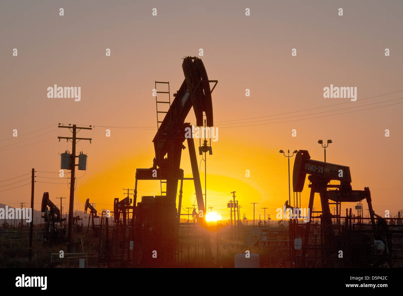 Oil pumps at sunset in California Stock Photo Alamy