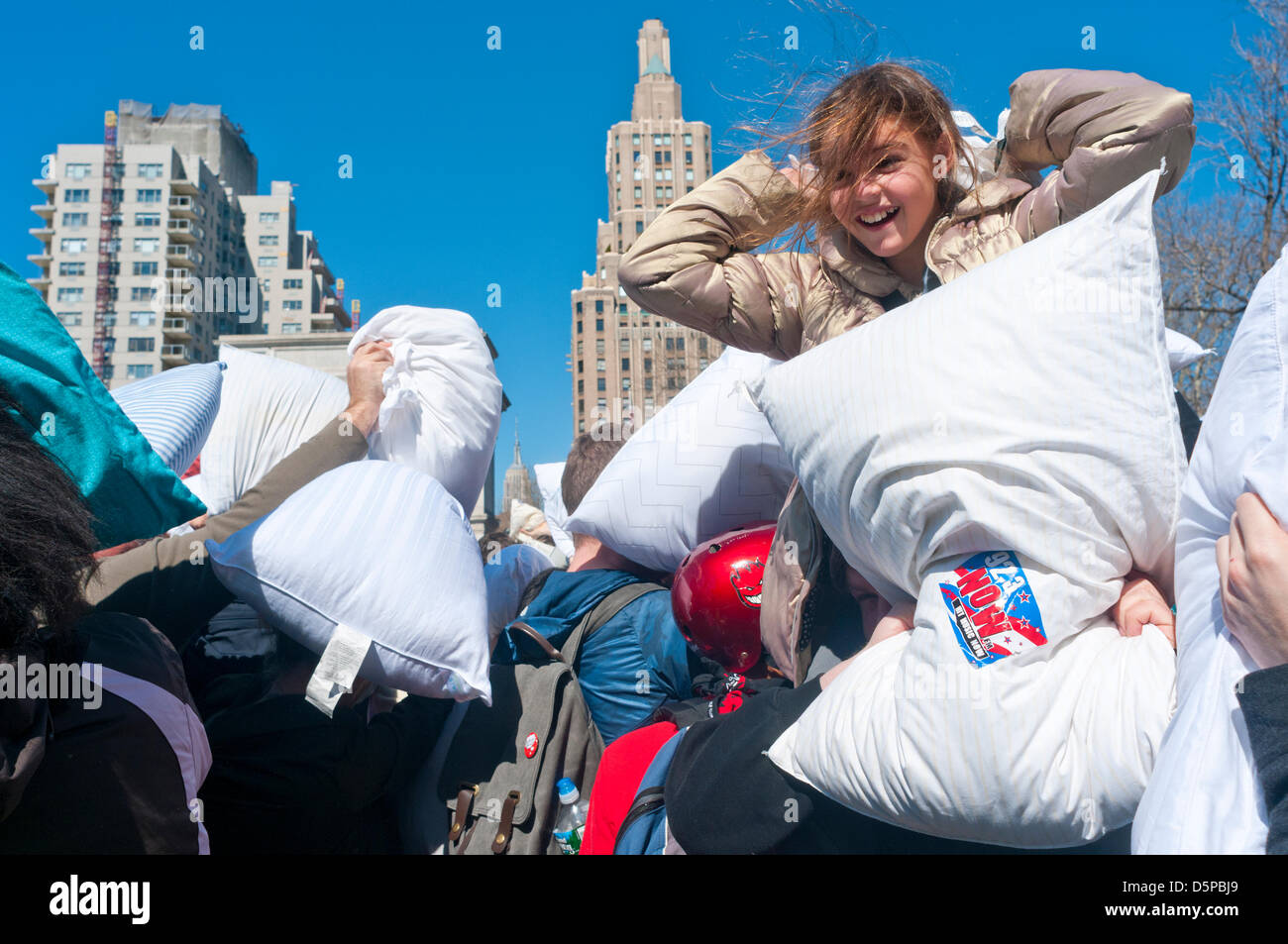 New York, NY, USA.  6th April 2013 International Pillow Fight Day in Washington Square Park. Stock Photo