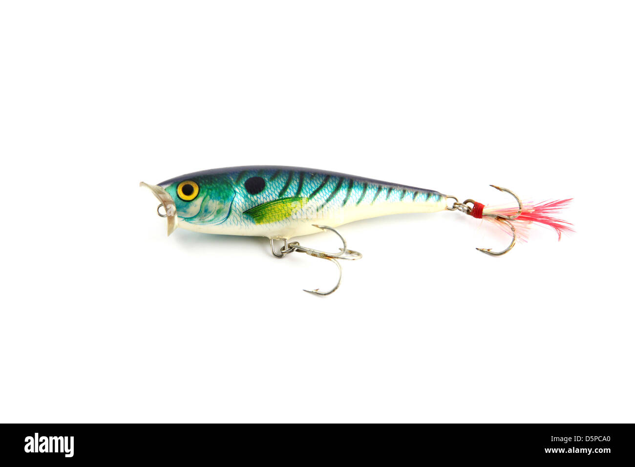 Focus The Lure Poper 3D is fishing on white Background. Stock Photo