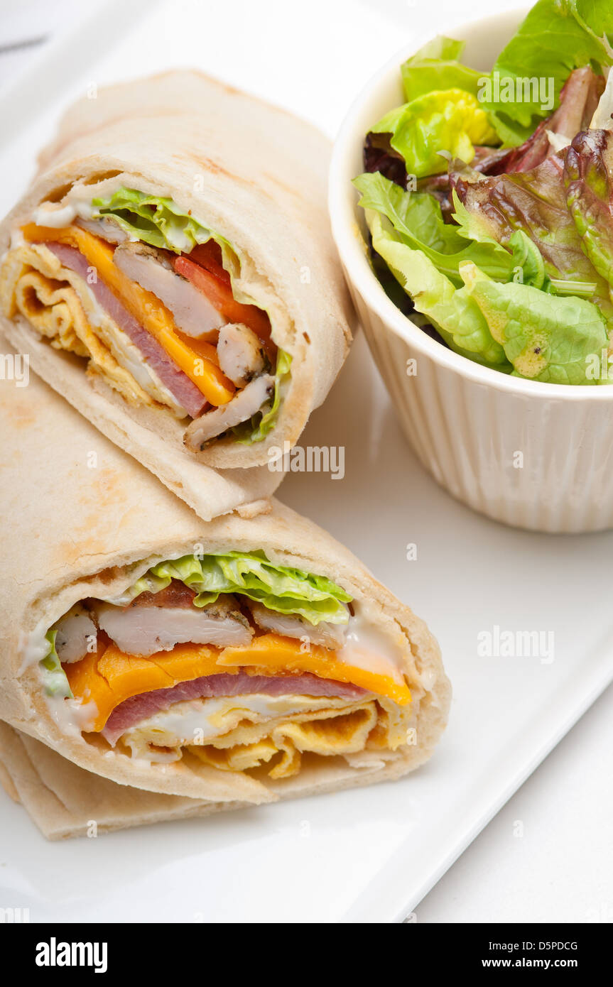 fresh and healthy club sandwich pita bread roll Stock Photo