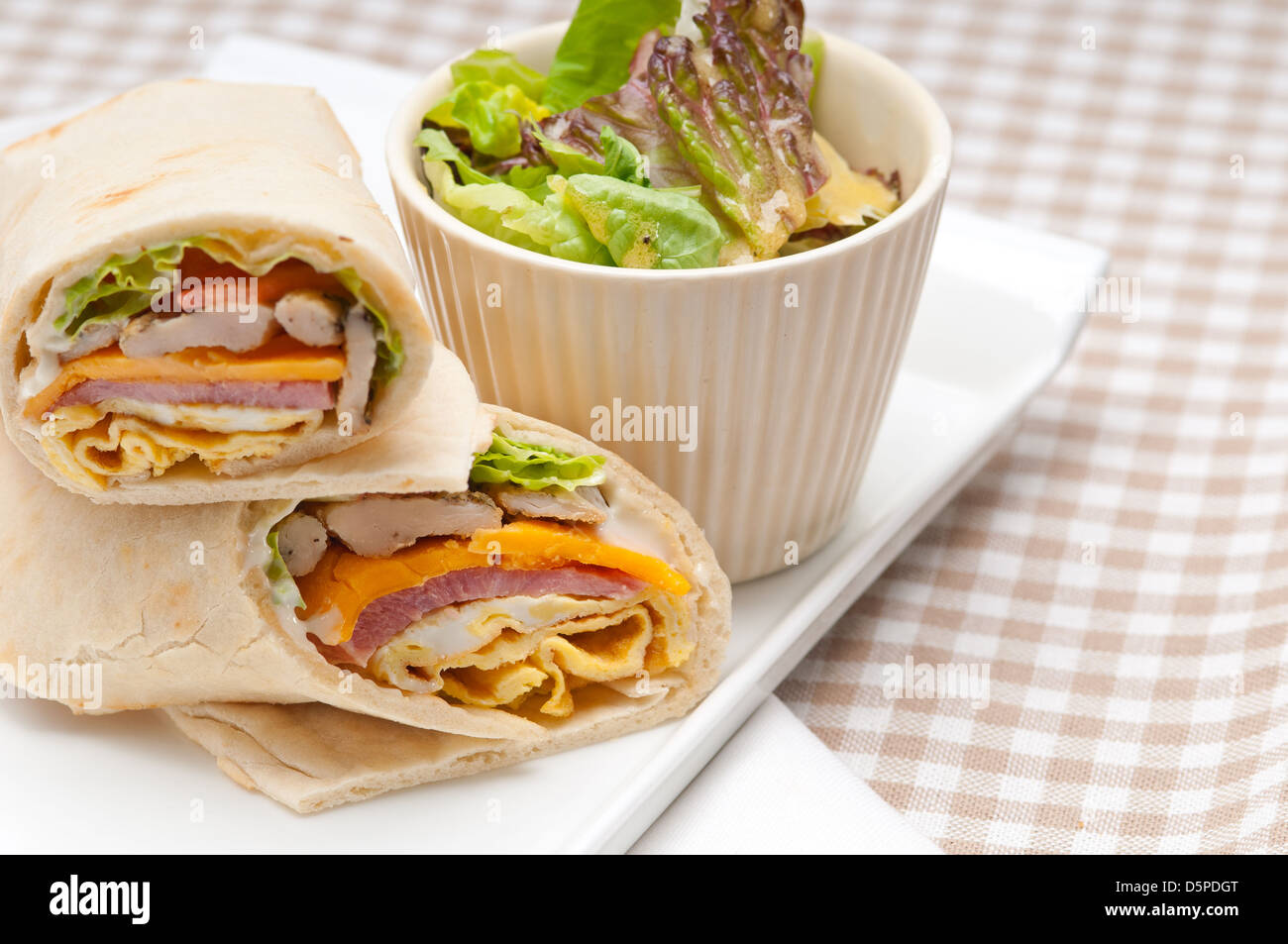 fresh and healthy club sandwich pita bread roll Stock Photo