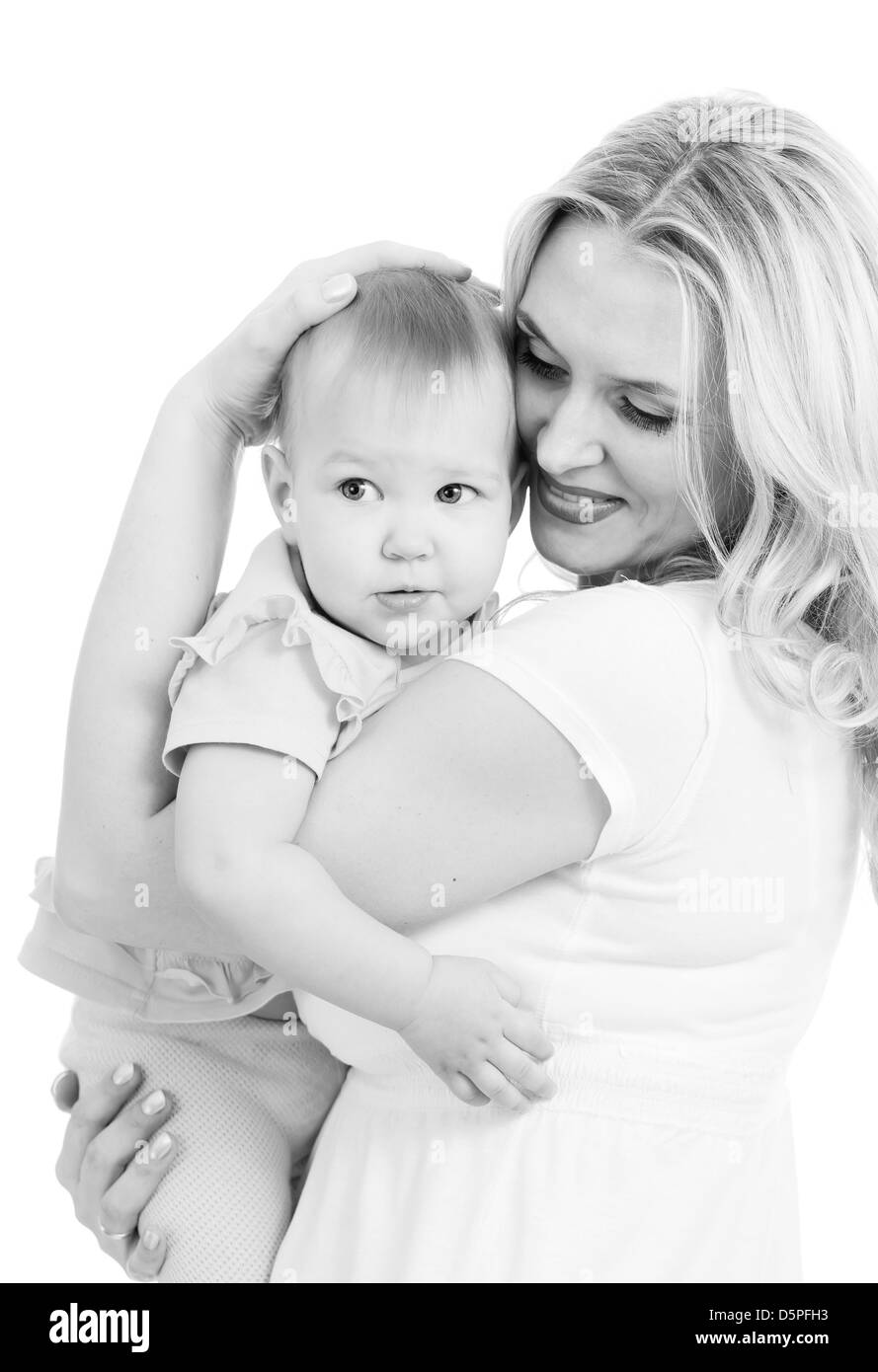 Portrait of loving mother and her child on white background Stock Photo ...