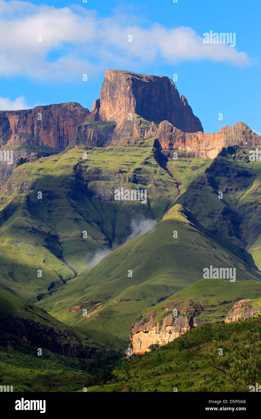 Sentinal peak in the amphitheater of the Drakensberg mountains, Royal ...