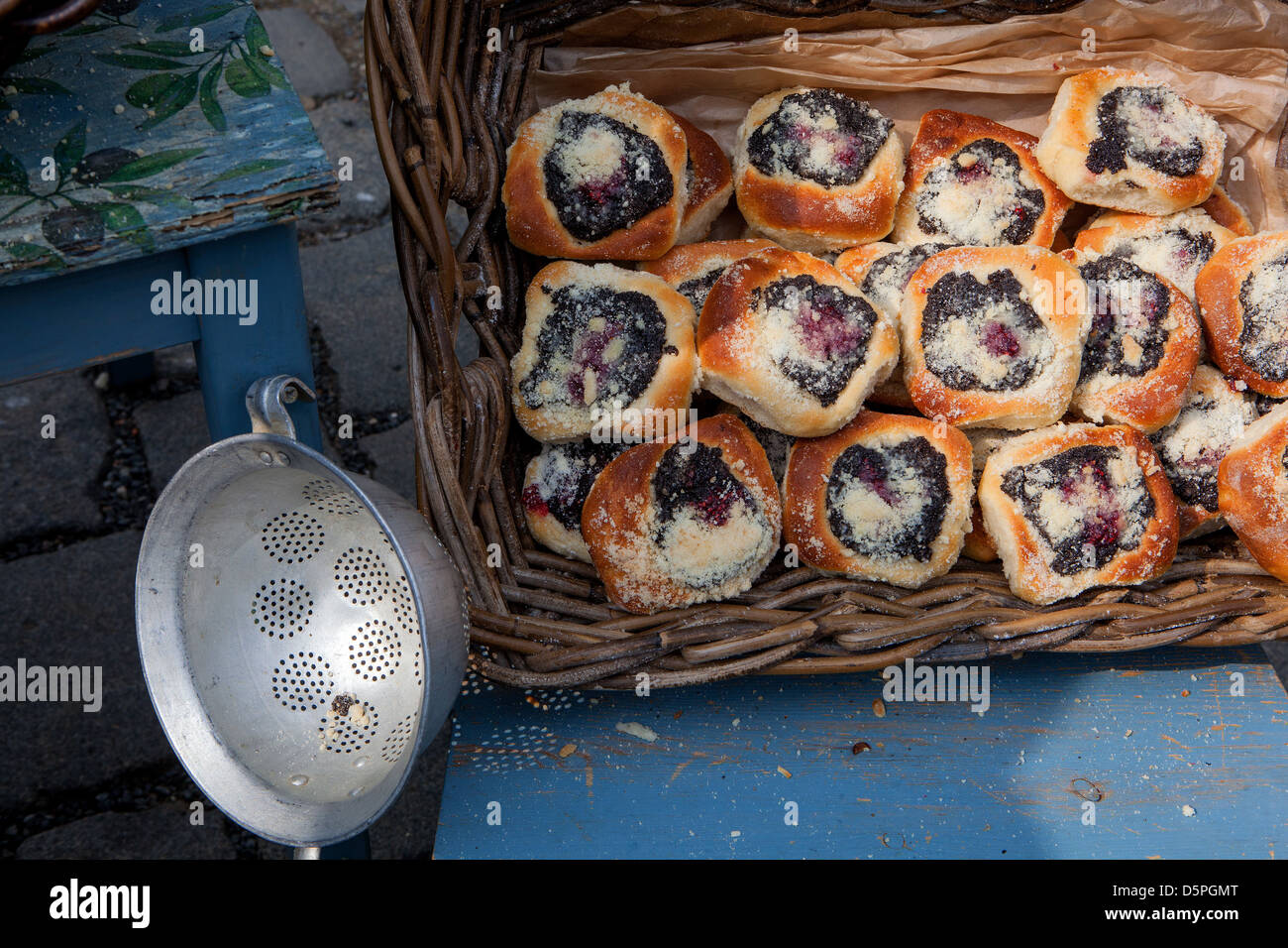 Prague food market, Old Bohemian cakes sale in a basket, Naplavka Market, Czech  Republic Stock Photo - Alamy