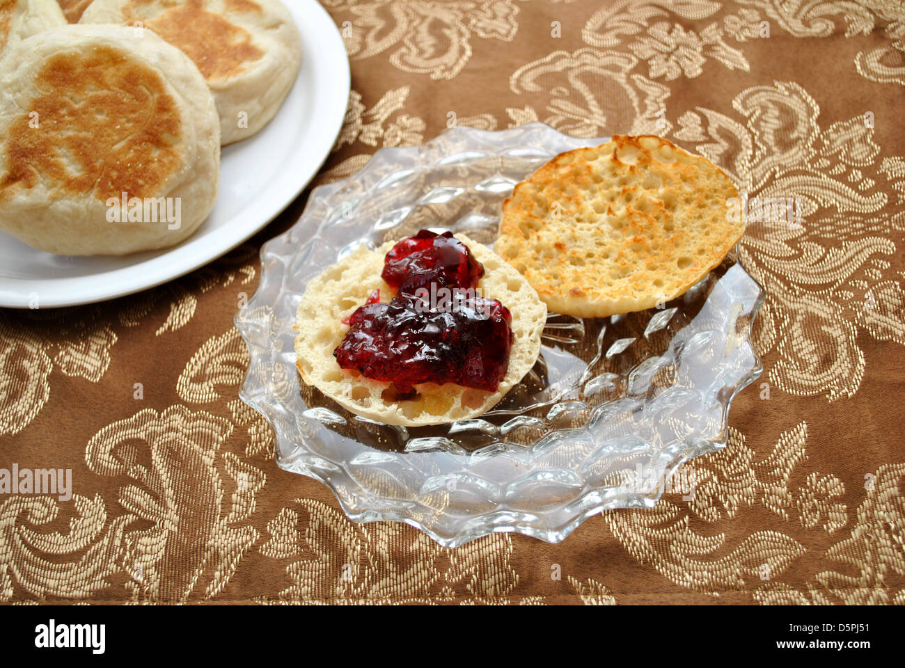 Grape Jelly on an English Muffin Stock Photo