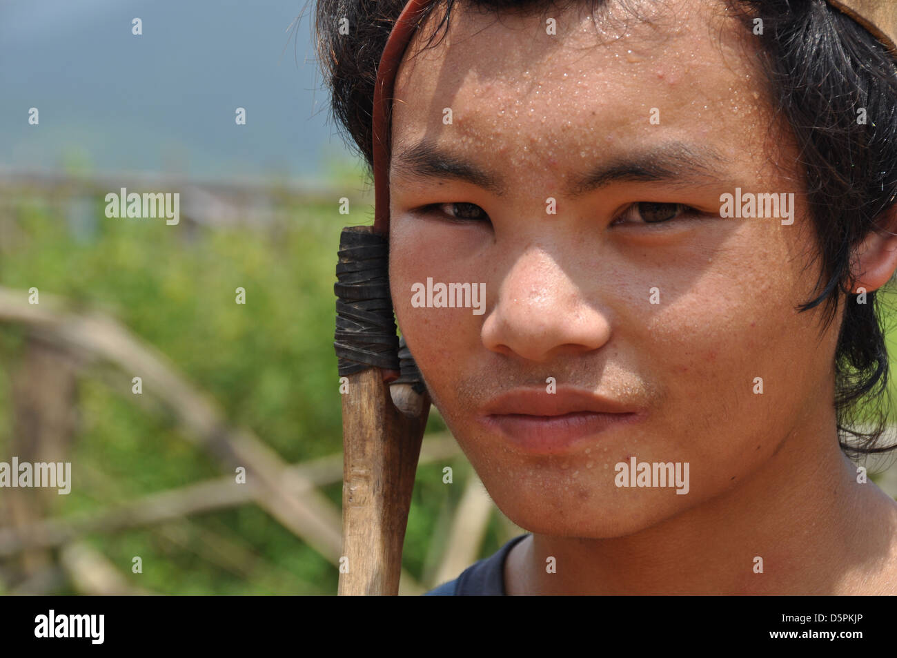 Young hunter with his Slingshot photographed in Laos Stock Photo