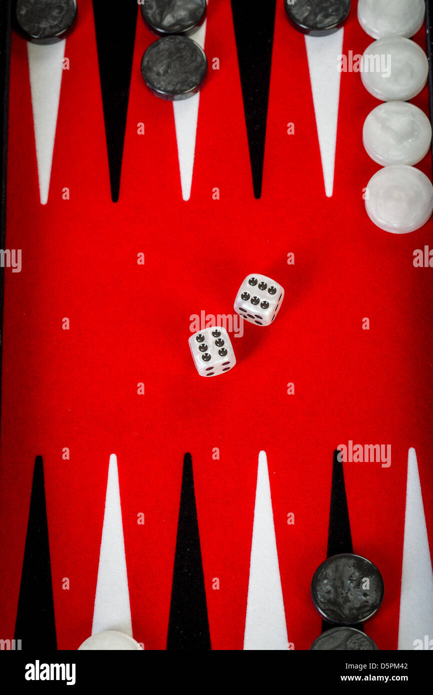 Backgammon Red Board with Dice Stock Photo