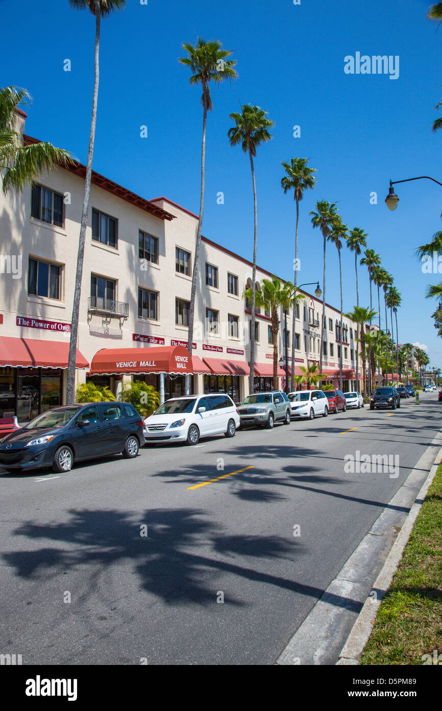 Tampa Avenue in downtown shopping tourist area of Venice Florida Stock