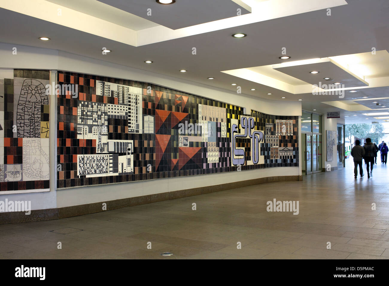 Mural by Gordon Cullen in an entrance to Coventry city centre pedestrian shopping precinct. Stock Photo