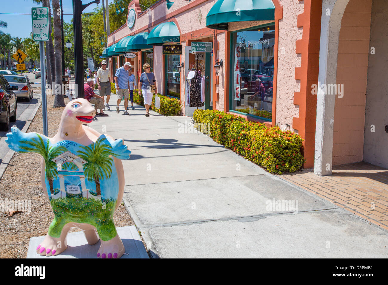 Venice Avenue in downtown shopping tourist area of Venice Florida Stock