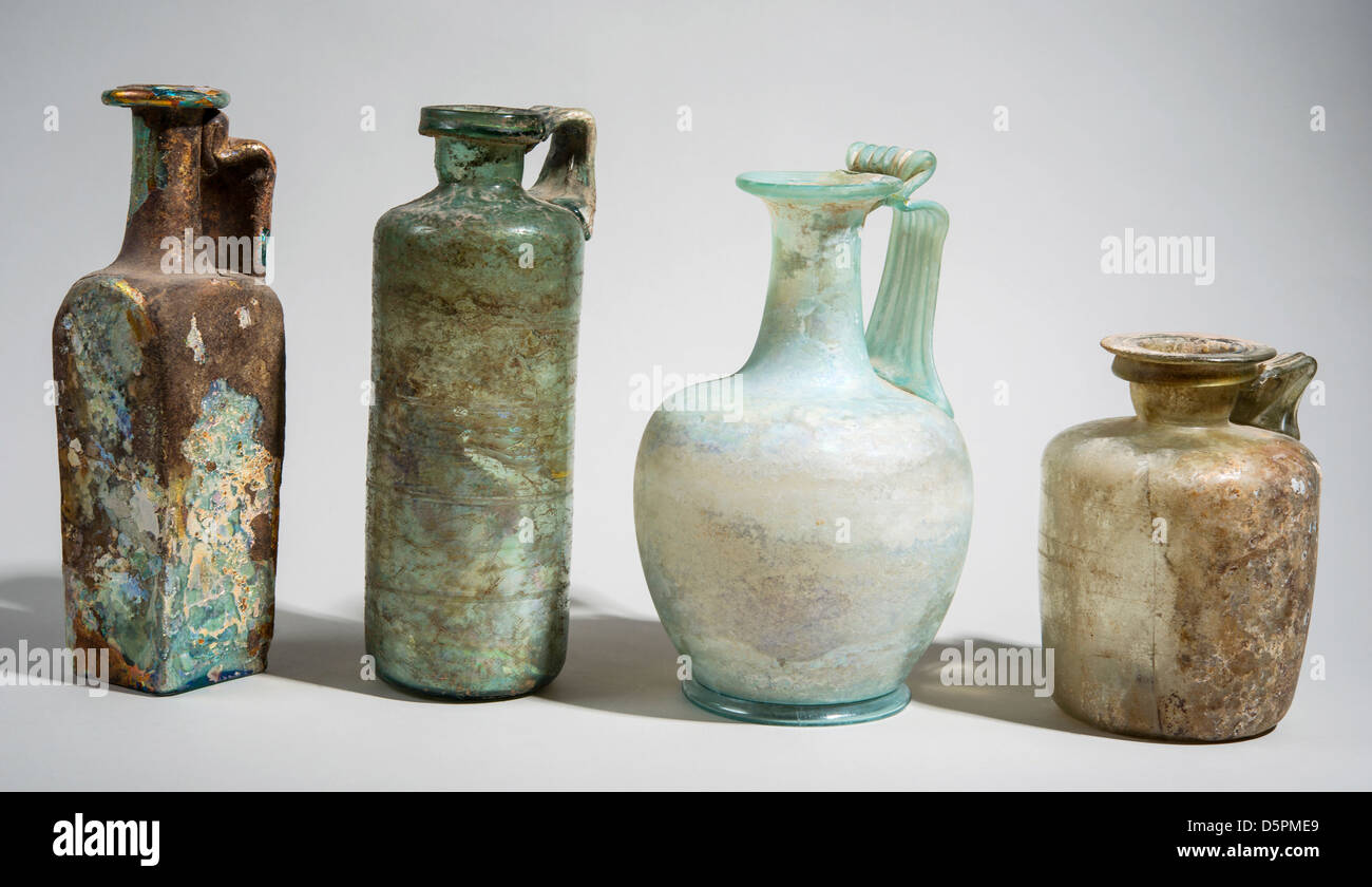 Roman period Glass vessels 2-3 century CE Stock Photo