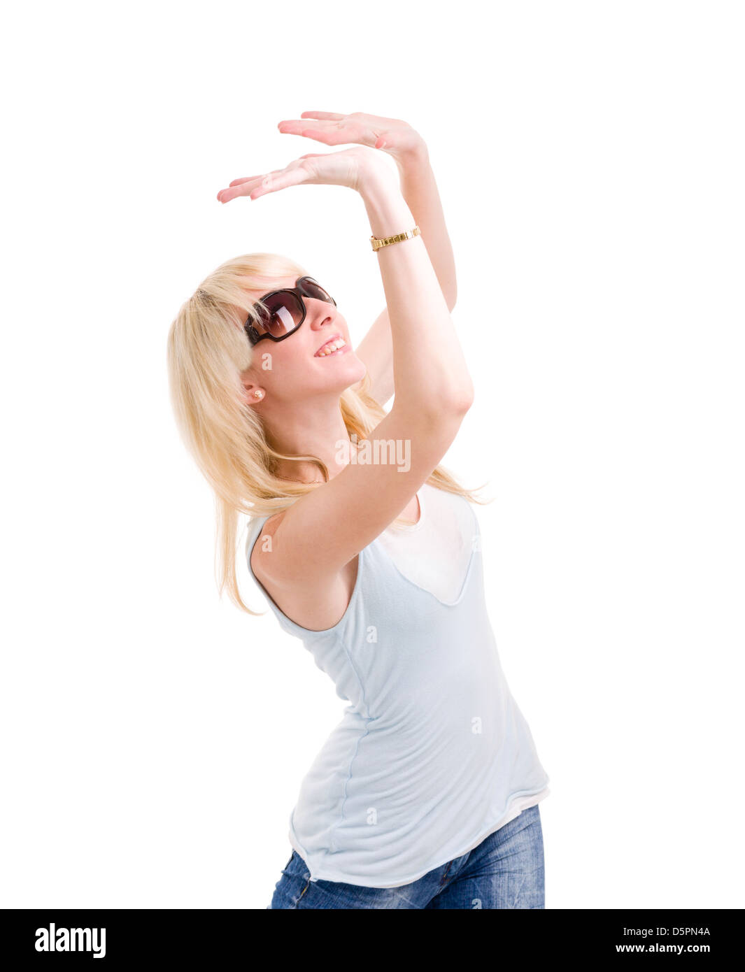 woman is holding something abstract above her head Stock Photo Alamy