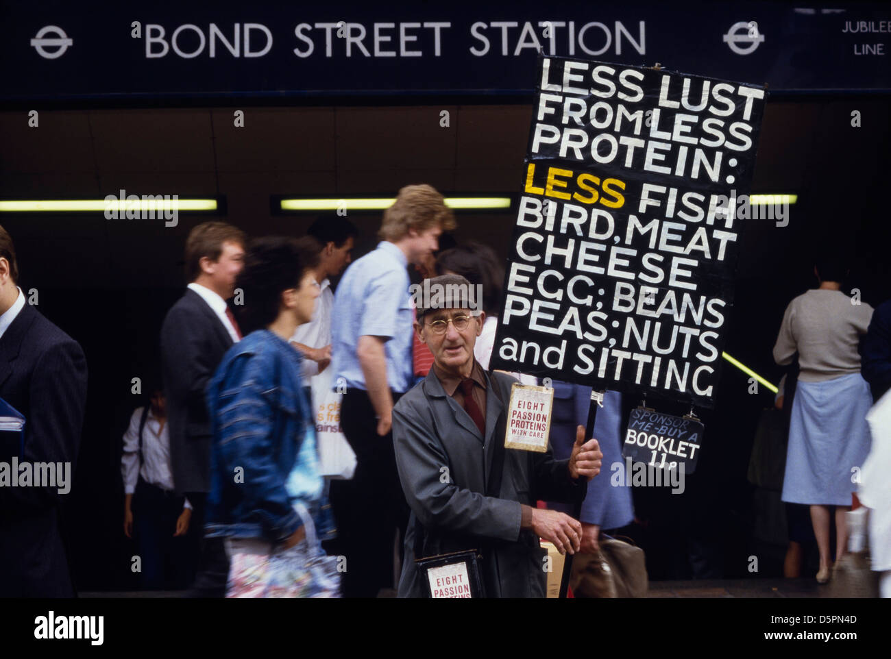 Stanley Green, the protein man carrying his placard in Oxford Street, London in the early 1980's