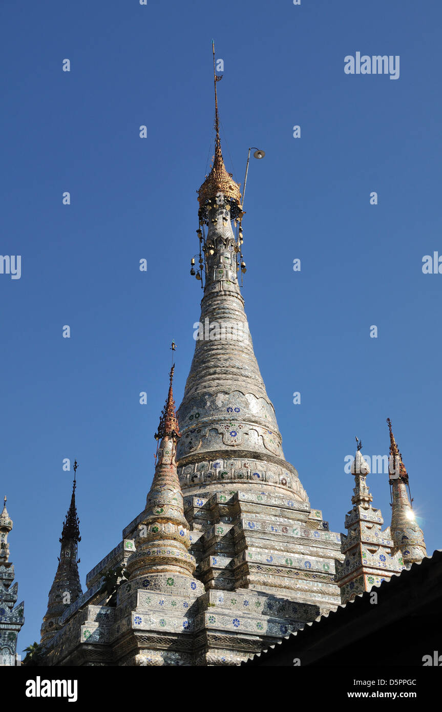 Mirror tiled Pagoda, Nyaung Shwe, Inle Lake, Shan State, Myanmar, Southeast Asia Stock Photo