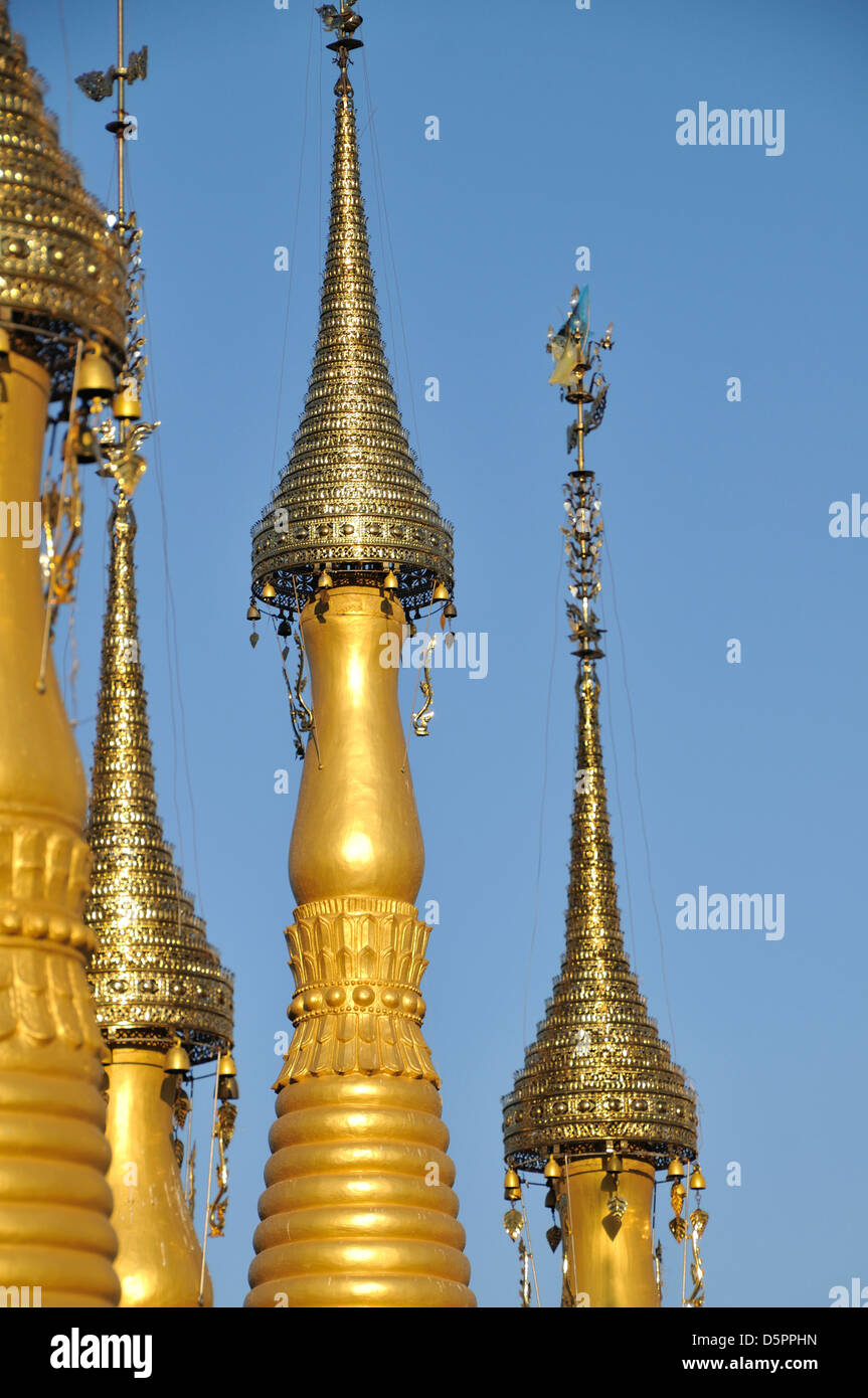 Detail of golden Stupas, Nyaung Shwe, Inle Lake, Shan State, Myanmar, Southeast Asia Stock Photo