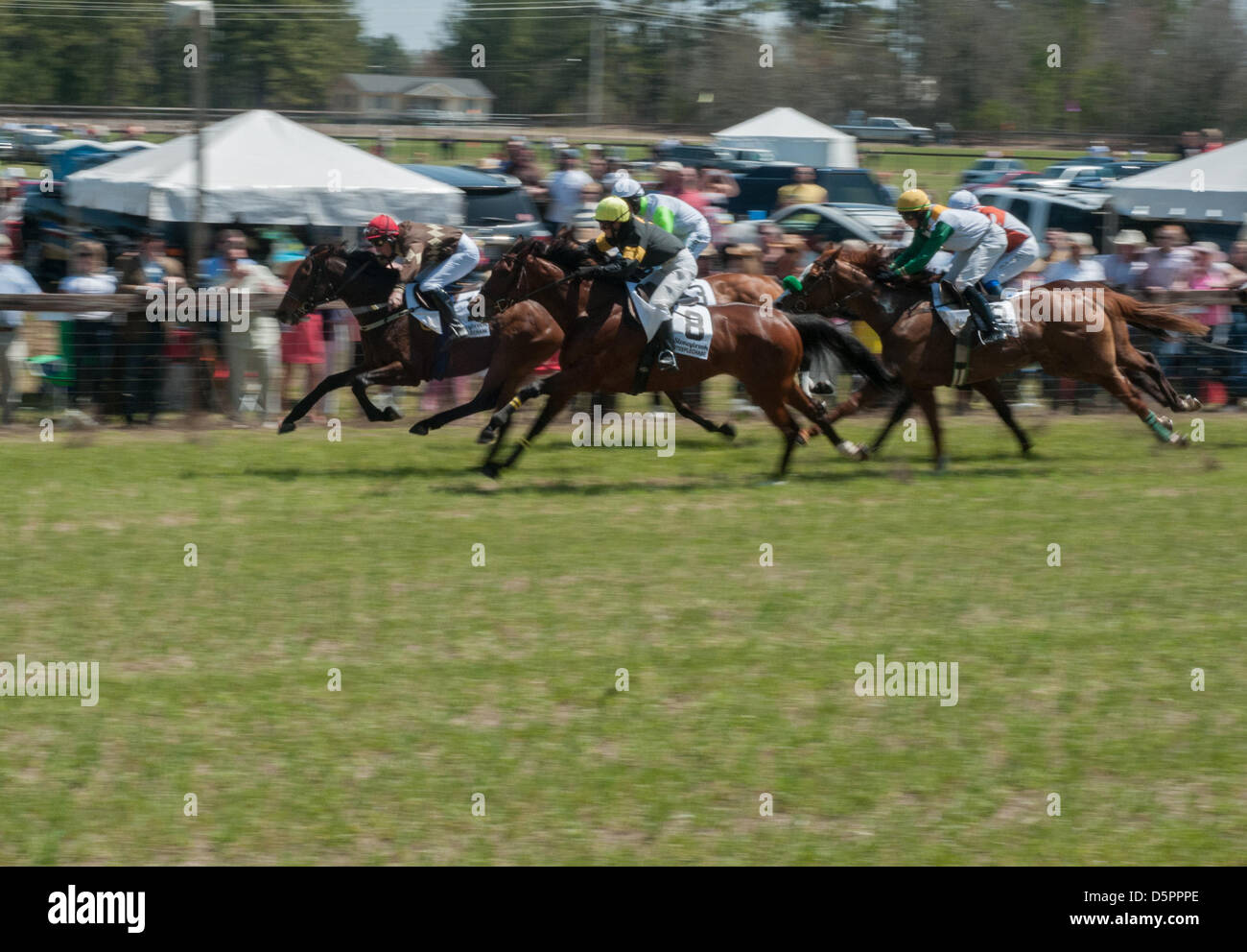 Apr 6, 2013 Raeford, North Carolina, U.S. Horses run along the inside rail during the first