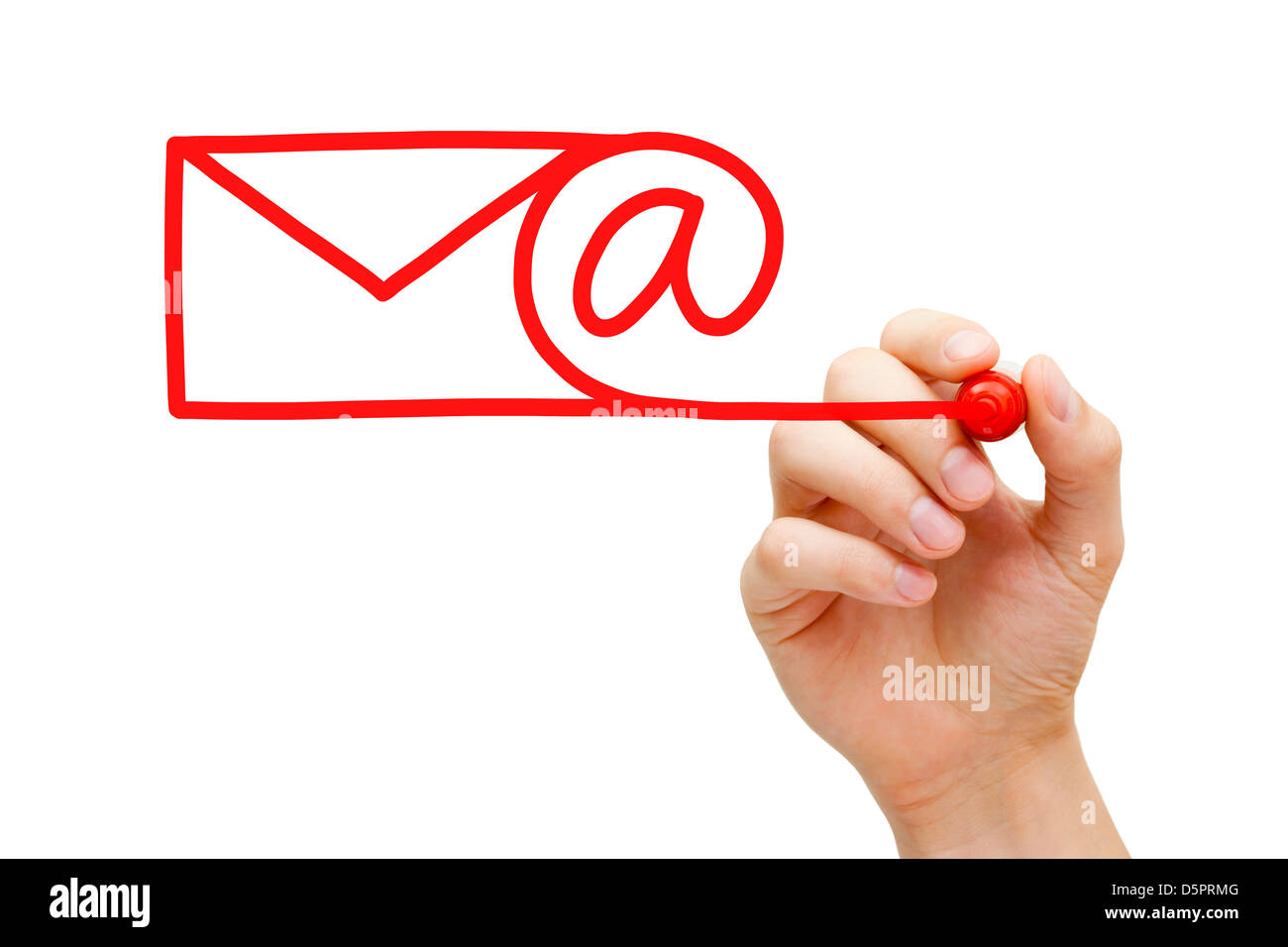 Hand sketching Email Concept with red marker on transparent wipe board. Stock Photo