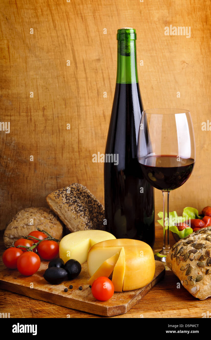 still life with traditional food and red wine Stock Photo - Alamy