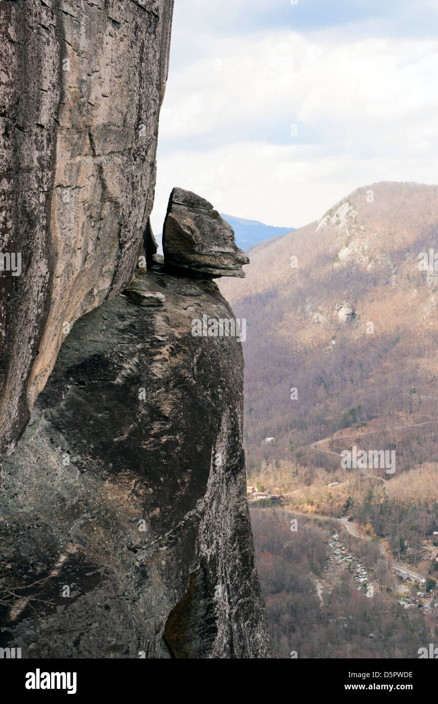 The Devils Head rock formation at Chimney Rock North Carolina Stock Photo