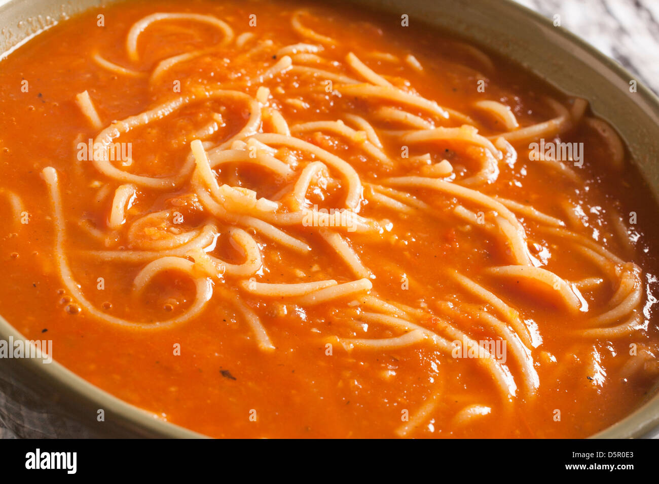 Tomato Noodle Soup: Sopa de fideos Stock Photo