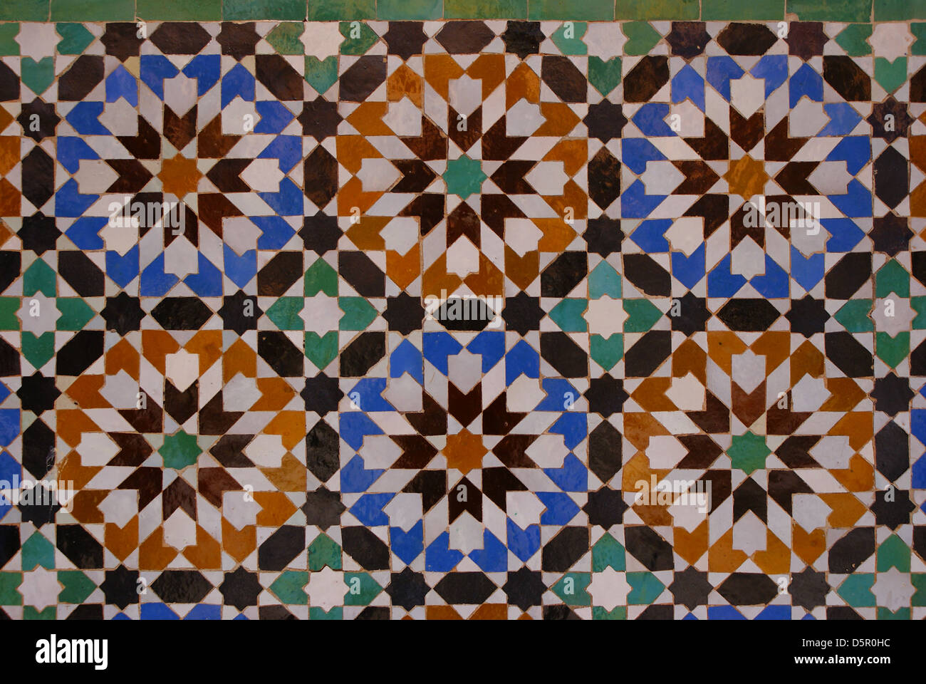 Moorish tiles in the Ben Youssef Madrasa, Marrakech, Morocco. Stock Photo