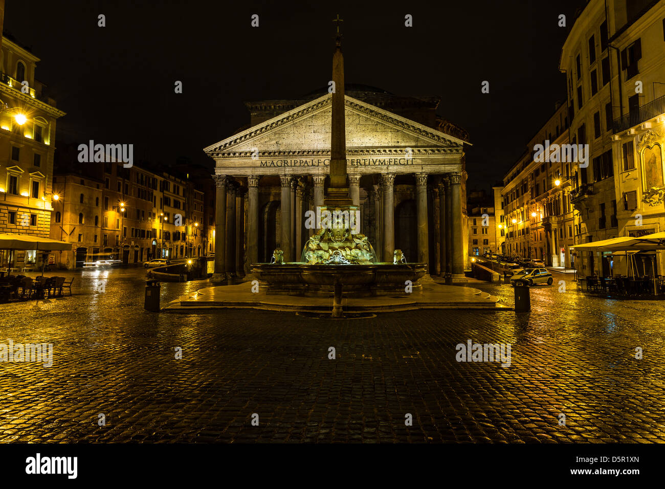 World Famous Pantheon at night in Rome, Italy Stock Photo