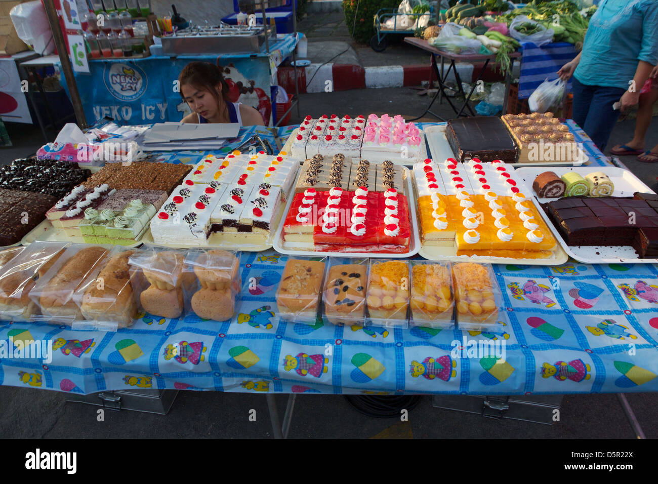 Pastries for sale at an open air market in Bangkok Thailand Stock Photo