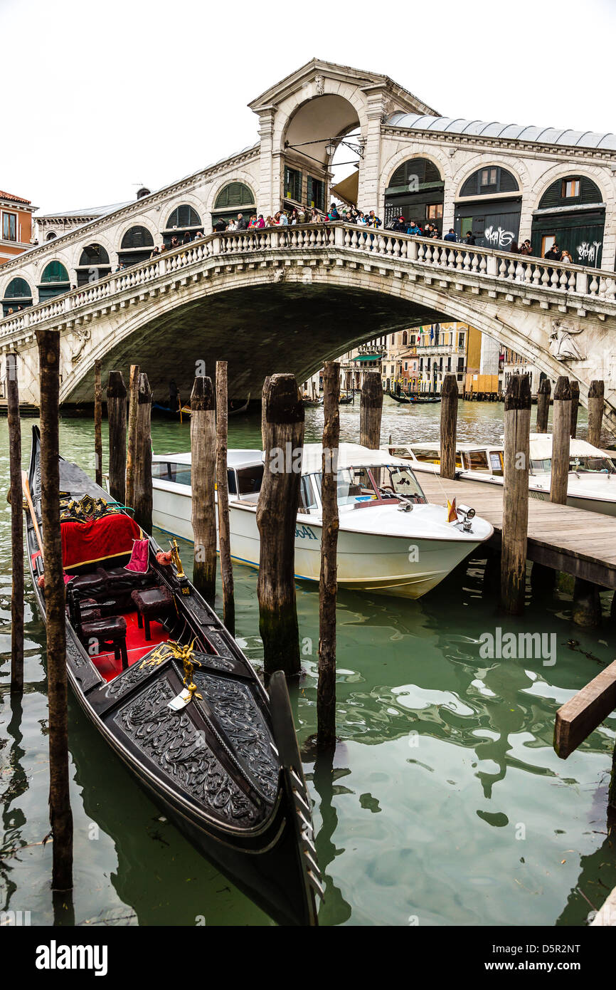 Rialto Bridge (Ponte Di Rialto) in Venice. It's oldest and one of the four bridges spanning the Grand Canal in Venice, Italy Stock Photo